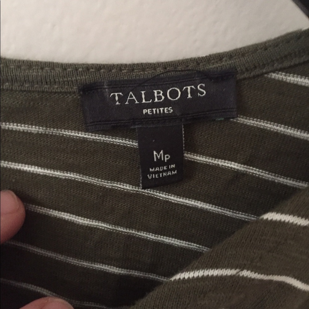 Talbots Petites Green White Striped Flowy Top - Picture 6 of 9